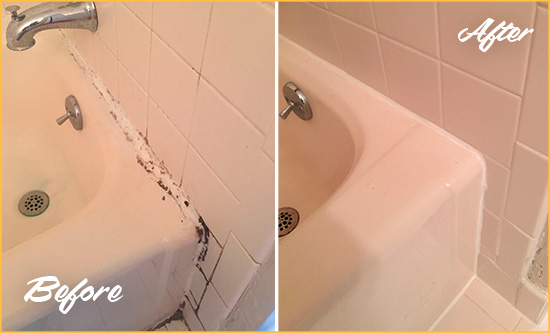 Before and After Picture of a Hopewell Bathroom Sink Caulked to Fix a DIY Proyect Gone Wrong