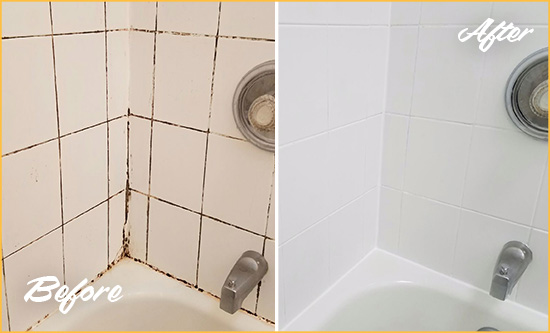 Before and After Picture of a Hopewell Tub Caulked to Remove and Avoid Mold