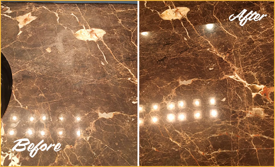 Before and After Picture of a Midlothian Marble Stone Countertop Polished to Eliminate Stains