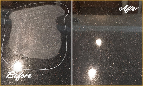 Before and After Picture of a Mechanicsville Hard Surface Restoration Service on a Granite Countertop to Remove Scratches