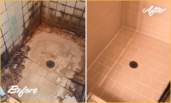 Before and After Picture of a Mechanicsville Hard Surface Restoration Service on a Tile Bathroom to Repair Water Damage
