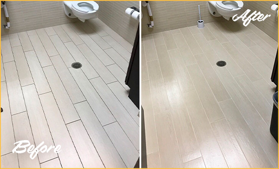 Before and After Picture of a Midlothian Office Restroom's Grout Cleaned to Remove Dirt