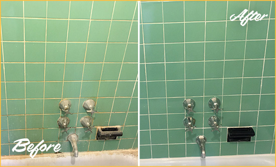 Before and After Picture of a Midlothian Bath Tub Grout Sealed to Avoid Water Damage