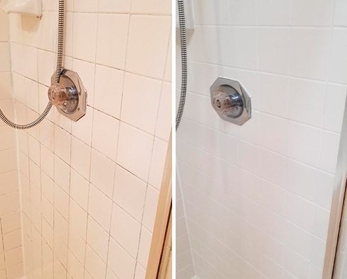 Shower Before and After a Grout Cleaning in Richmond, VA