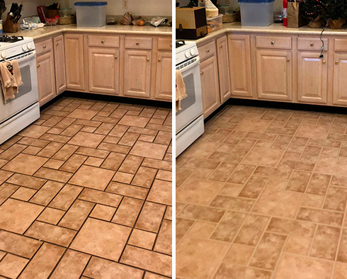 Floor Before and After a Grout Cleaning in Petersburg, VA