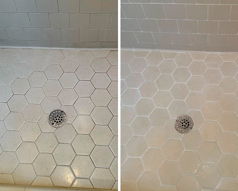 Shower Before and After a Grout Cleaning in Henrico, VA