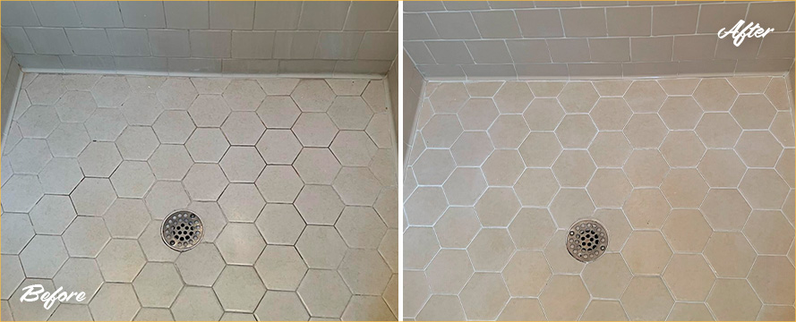 Shower Before and After a Superb Grout Cleaning in Henrico, VA