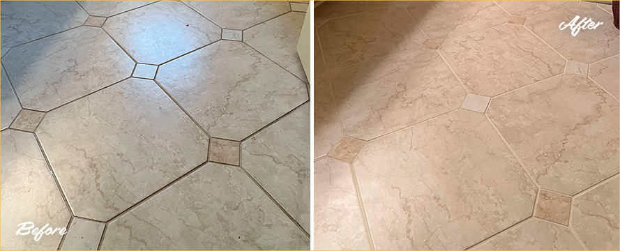 Bathroom Before and After a Superb Grout Cleaning in Chester, VA