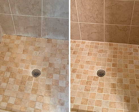 Shower Before and After a Grout Cleaning in Chester, VA