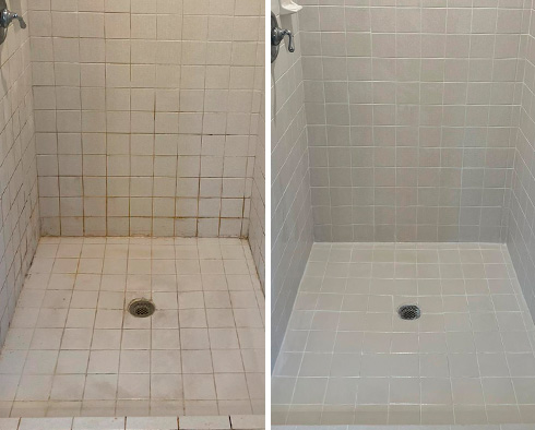 Shower Before and After a Grout Cleaning in Midlothian, VA