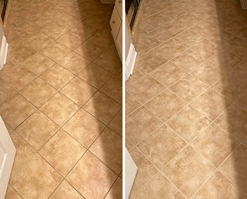 Floor Before and After a Grout Cleaning in Glen Allen, VA