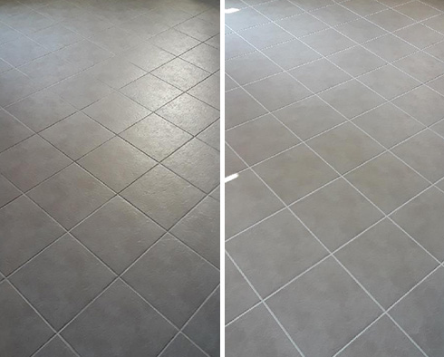 Floor Before and After a Grout Recoloring in Petersburg, VA