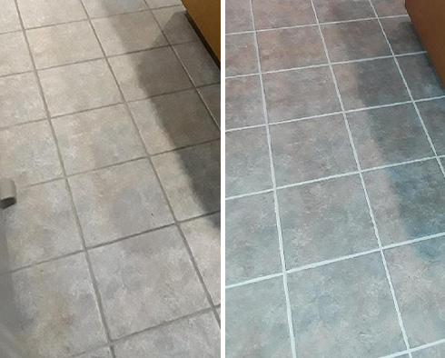Floor Before and After a Grout Recoloring in Chesterfield, VA