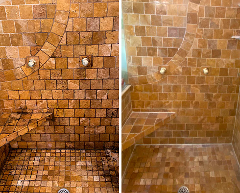 Shower Before and After a Stone Cleaning in Richmond, VA