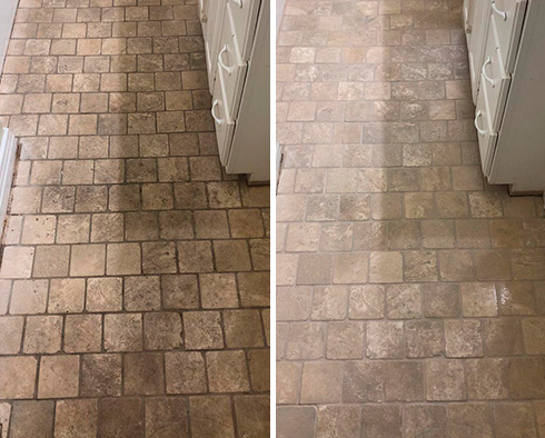 Floor Before and After a Stone Cleaning in Hopewell, VA