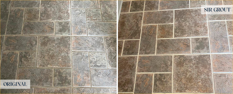 Floor Before and After a Superb Grout Cleaning in Glen Allen, VA