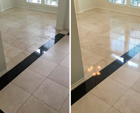 Floor Before and After a Stone Polishing in Petersburg, VA