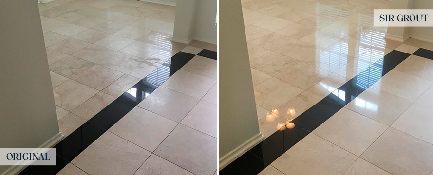 Floor Before and After a Flawless Stone Polishing in Petersburg, VA