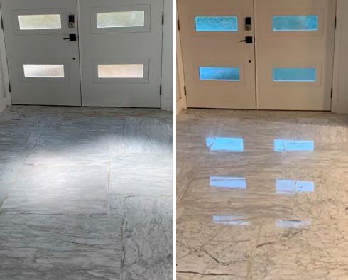Floor Before and After a Stone Polishing in Petersburg, VA