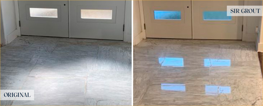  Floor Before and After a Flawless Stone Polishing in Petersburg, VA