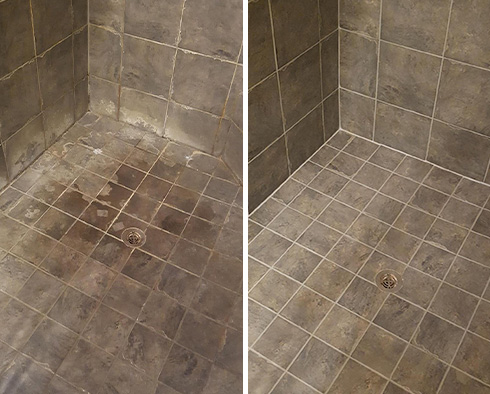 Shower Before and After a Tile Cleaning in Midlothian, VA