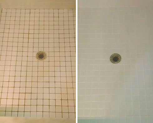 Shower Floor Before and After Our Petersburg Grout Cleaning Service