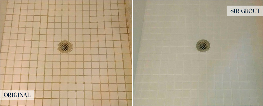 Shower Floor Before and After Our Petersburg Grout Cleaning Service