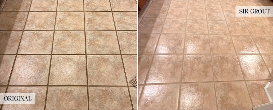 Kitchen Floor Before and After Our Petersburg Tile and Grout Cleaners Job