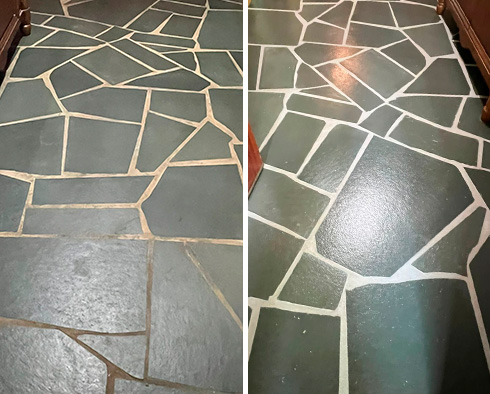 Slate Floor Before and After Our Mechanicsville Stone Cleaning Service