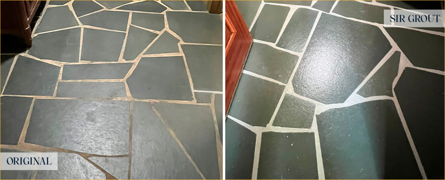 Slate Floor Before and After Our Mechanicsville Stone Cleaning Service