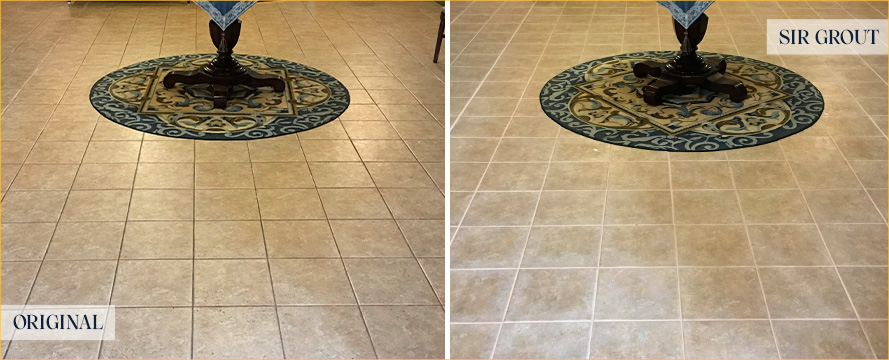 Lobby Before and After Our Petersburg Tile and Grout Cleaners Job