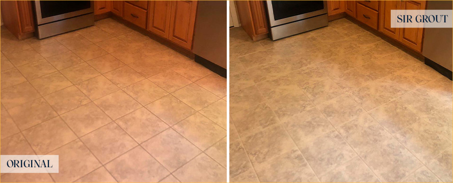 Kitchen Floor Before and After Our Glen Allen Grout Cleaning Service