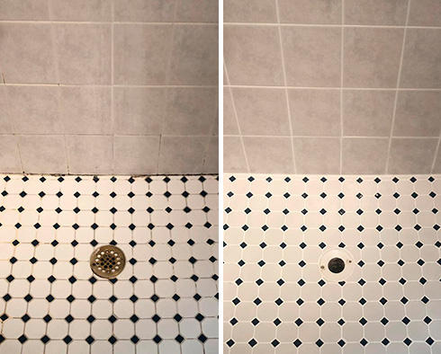 Shower Before and After Our Petersburg Grout Cleaning