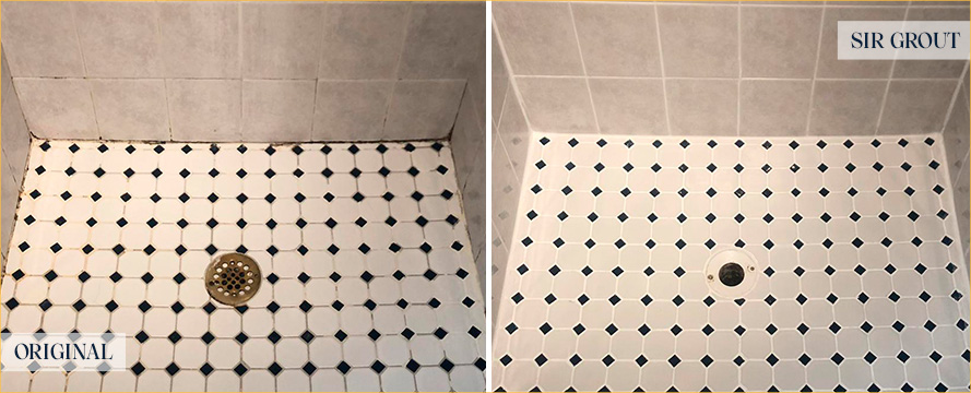 Shower Before and After Our Petersburg Grout Cleaning