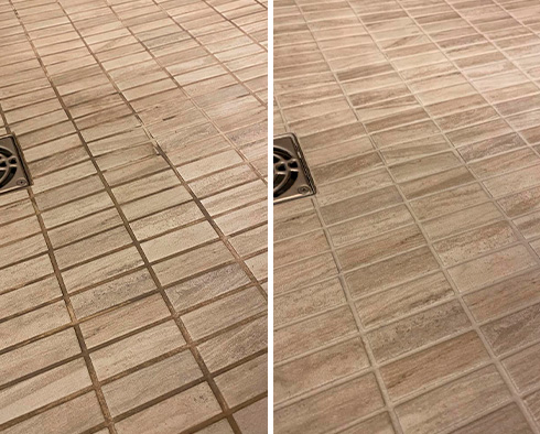 Shower Floor Before and After Our Chester Grout Cleaning Service