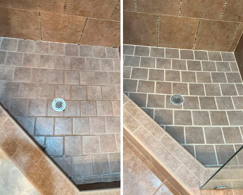 Shower Before and After Our Petersburg Grout Cleaning Service