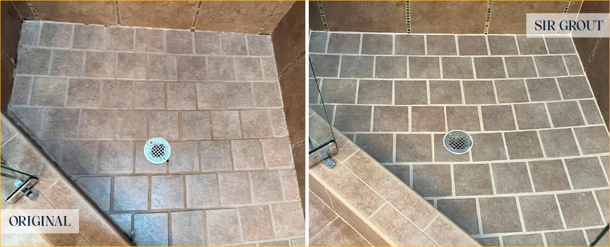 Shower Before and After Our Petersburg Grout Cleaning Service