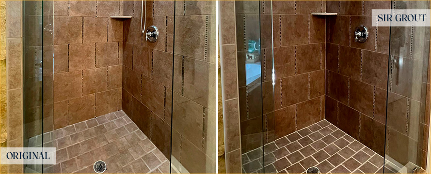 Shower Tiles Before and After Our Petersburg Grout Cleaning Service