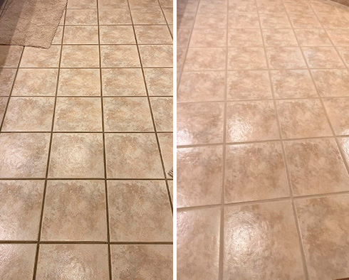 Tile Floor Before and After Our Chesterfield Tile and Grout Cleaners Work