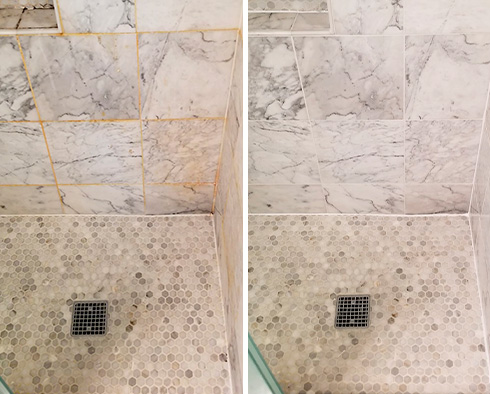 Shower Before and After Our Richmond Grout Cleaning Service