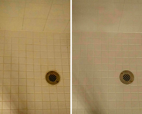 Shower Floor Before and After Our Petersburg Tile Cleaning Service
