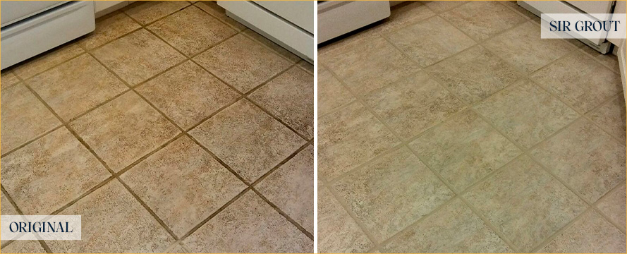 Kitchen Floor Before and After Our Grout Cleaning Services
