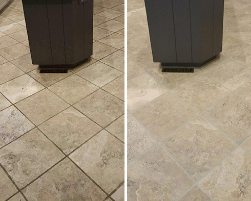 Kitchen Floor Before and After Our Petersburg Stone Cleaning Service