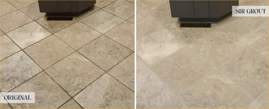 Kitchen Floor Before and After Our Petersburg Stone Cleaning Service