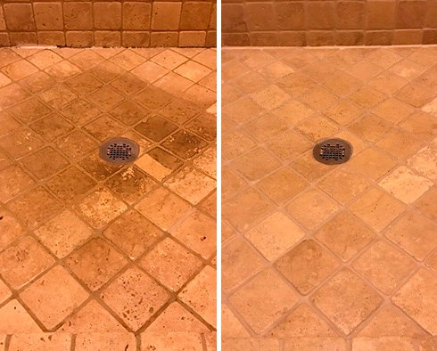 Stone Shower Before and After Our Hopewell Stone Cleaning Service