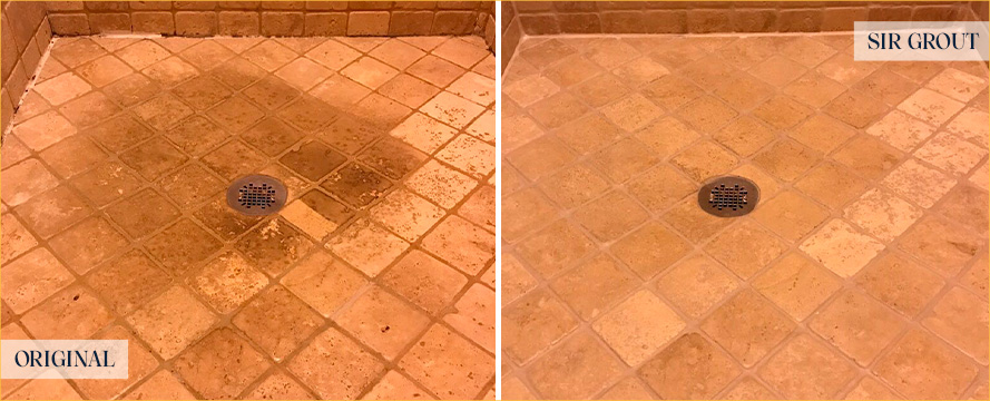 Stone Shower Before and After Our Hopewell Stone Cleaning Service