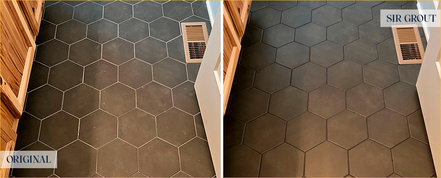 Ceramic Tile Floor Before and After Our Petersburg Grout Recoloring Service